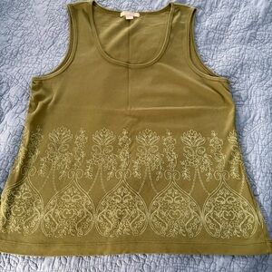 NWOT Women’s Janeville Size XL Embroidered-look Olive Tank Top